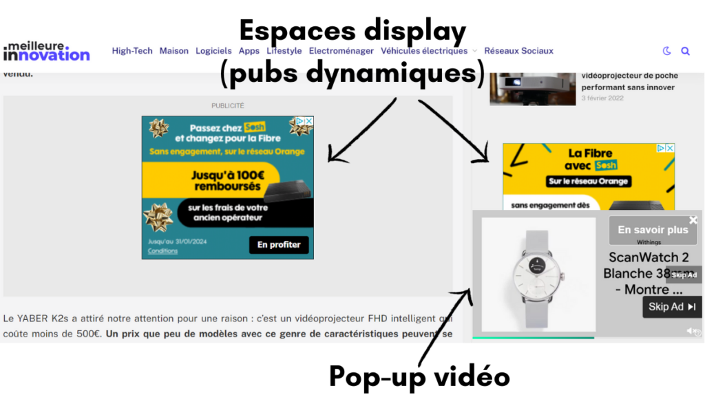 Exemple de publicités on site